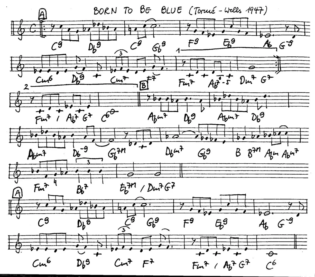 born to be blue free jazz leadsheet - Courtesy of the Jungle Jazz Band